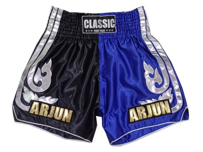 Customized Muay Thai Fight Shorts : KNSCUST-1243-Black-Blue.jpg