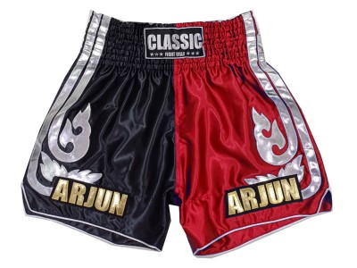 Customized Muay Thai Fight Shorts : KNSCUST-1243-Black-Red.jpg