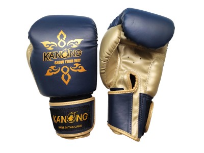 Kanong Kids Muay Thai Boxing Gloves : "Thai Power" Navy/Gold