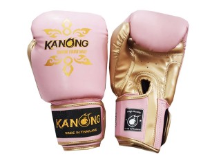 Kanong Muay Thai Gloves : "Thai Power" Pink/Gold Thai Tattoo