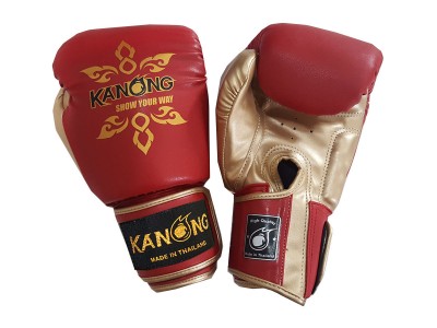 Kanong Muay Thai Gloves : "Thai Power" Red/Gold Thai Tattoo