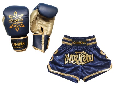 Muay Thai Pack - Boxing gloves and Muay Thai Shorts with name : Model 121 Navy