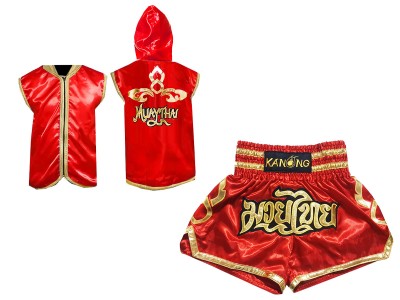 Muay Thai Pack - Customize Boxing Hoodies and Kickboxing  Shorts : Red Lai Thai