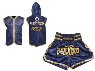 Muay Thai Pack - Customize Boxing Hoodies and Muay Thai Shorts : Navy Lai Thai