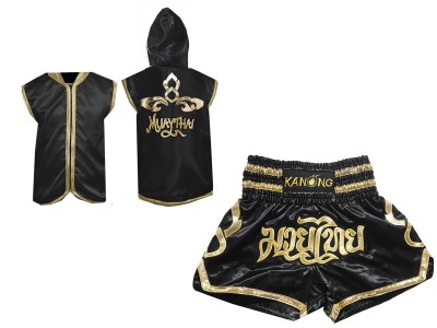 Muay Thai Pack - Personalised Boxing Hoodies and Muay Thai Shorts : Black Lai Thai