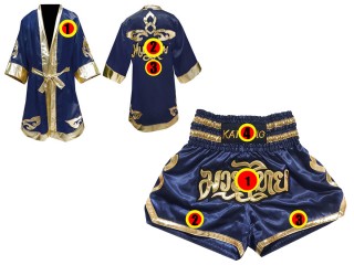 Muay Thai Set - Customize Boxing Robe and Muay Thai Shorts: Navy Lai Thai