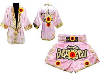 Muay Thai Set - Customize Boxing Robe and Muay Thai Shorts : Pink Lai Thai