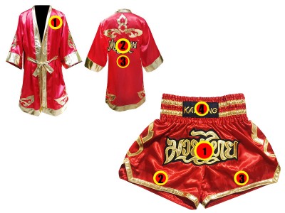 Muay Thai Set - Customize Boxing Robe and Muay Thai Shorts : Red Lai Thai