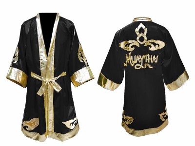 Personalised Kanong Kids Muay Thai Boxing Robe : Black Lai Thai