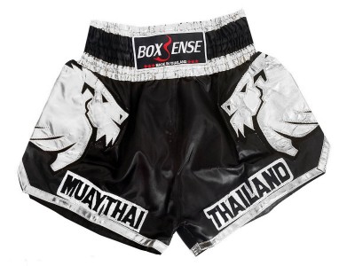 Boxsense Muay Thai Shorts Lion : BXS-303 Black-Silver