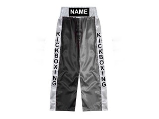 Custom Kick Boxing Pants : KNPANTS-001-Black-Silver