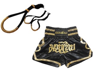 Mongkol Prajead set with Muay Thai Shorts : Set-Mongkol-ThaiStyle-Black-Gold-121-Black