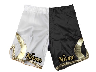 Personalised MMA shorts add name or logo : White-Black