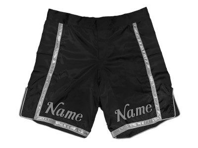 Personalised MMA shorts with name or logo : Black-Silver