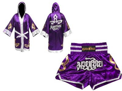 Custom Boxing Robe and Muay Thai Shorts : Set-143-Purple