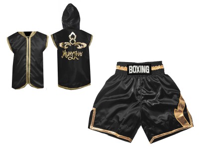 Custom Boxing set - Boxing Hoodies and Boxing Shorts : KNCUSET-008-Black-Gold