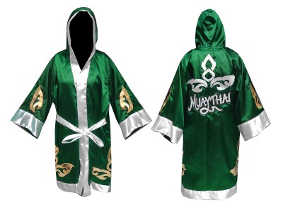 Custom made Muay Thai Boxing Robe with hood : KNFIR-143-Green