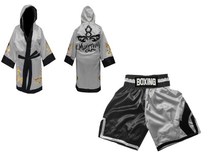 Personalized Boxing Gown and Boxing Shorts : Black/Silver