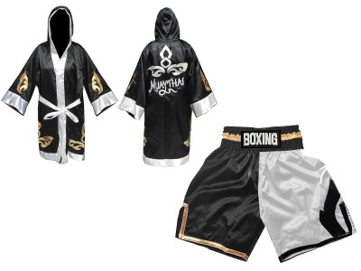 Personalized Boxing Gown and Boxing Shorts : Black/White