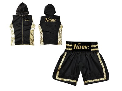 Custom Boxing set - Boxing Hoodies and Boxing Shorts : KNCUSET-007-Black-Gold