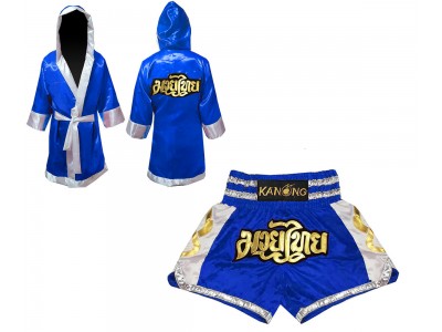 Custom design Boxing Robe and Muay Thai Shorts : Set-141-Blue