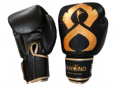 Kanong Genuine Leather Kick Boxing Gloves : "Thai Kick" Black/Gold