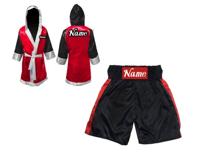 Personalized Boxing Gown and Boxing Shorts : Black/Red