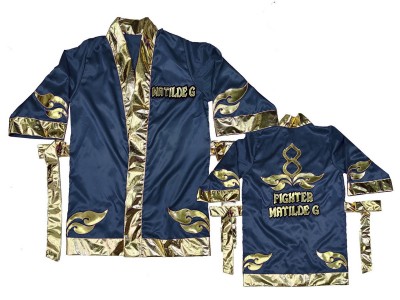 Custom design Muay Thai Robe : KNFIRCUST-001-Navy-Gold