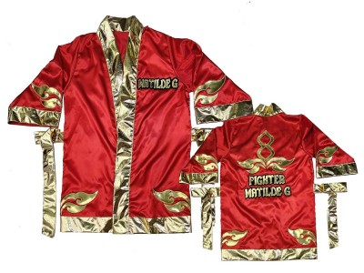 Custom Muay Thai  Boxing Gown : KNFIRCUST-001-Red-Gold