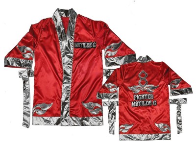 Custom Muay Thai  Boxing Gown : KNFIRCUST-001-Red-Silver