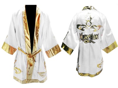 Custom Muay Thai Boxing Robe : White Lai Thai