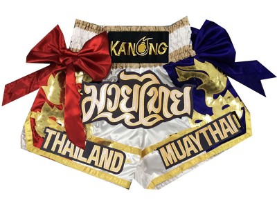 Kanong Kids Muay Thai Shorts : KNS-128-White-K