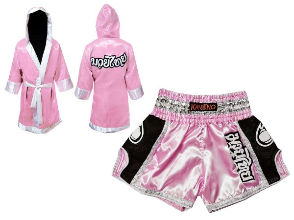 Muay Thai Set - Custom Boxing Robe + Muay Thai Shorts : Pink
