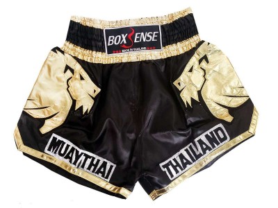 Boxsense Womens Muay Thai Shorts Lion : BXS-303 Black-Gold-W