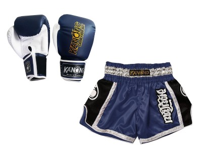 Muay Thai gear bundle  - Boxing gloves and Muay Thai Shorts with name : Model 208 Navy