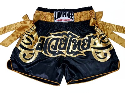 Lumpinee Kick Boxing Shorts with ribbons : LUM-051-Black-Gold