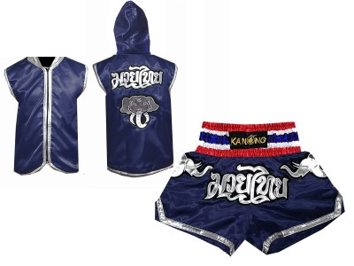 Muay Thai Pack - Personalised Boxing Hoodies + Kickboxing  Shorts : Navy Elephant