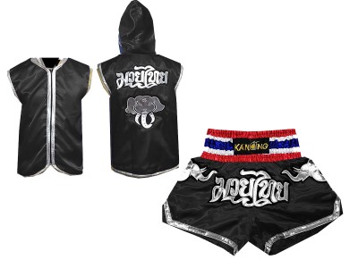 Muay Thai Pack - Personalised Boxing Hoodies + Muay Thai Shorts : Black Elephant