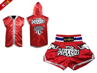 Muay Thai Set - Customize Boxing Hoodies and Muay Thai Shorts for Children : Red Elephant