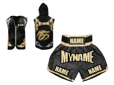 Custom boxing costume -Boxing Hoodies and Boxing Shorts : Black