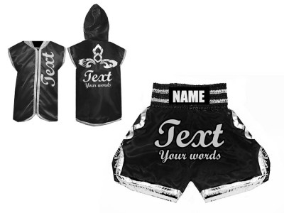 Custom boxing costume - Boxing Hoodies and Boxing Shorts : Black/Silver