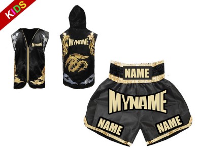 Custom Kids Boxing outfit - Boxing Hoodies and Boxing Shorts: Black