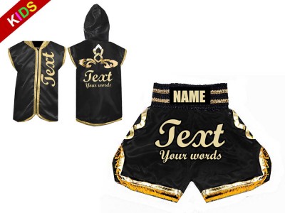 Custom Kids Boxing outfit - Boxing Hoodies and Boxing Shorts : Black/Gold