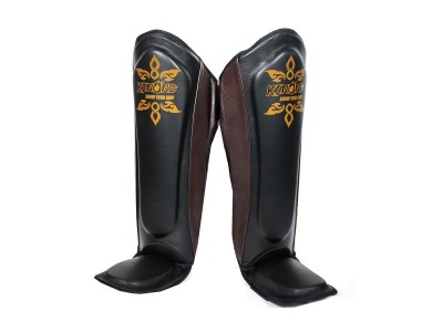 Kanong Real Leather Muay Thai Boxing Shin Guards : Brown/Black