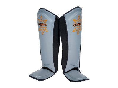 Kanong Real Leather Muay Thai Boxing Shin Pads : Black/Grey