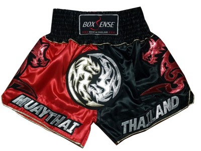 Boxsense Dragon Muay Thai Boxing Shorts : BXS-003-Red-Black