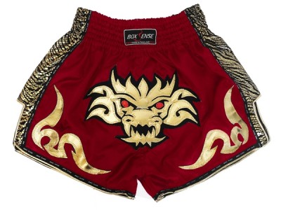 Boxsense Dragon Muay Thai  Boxing Shorts Retro : BXSRTO-026-Maroon