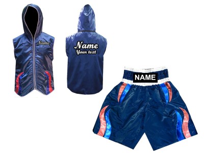 Personalised Boxing Hoodies and Boxing Shorts : Navy Flame