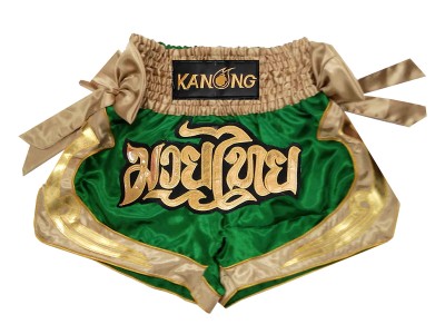 Kanong Muay Thai Shorts with ribbons : KNS-132-Green